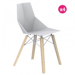 Set of 4 Chairs Vondom Faz Wood1 white white oak feet bleached oak