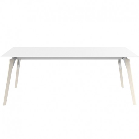 Table Vondom Faz Wood Plateau 200x100 Blanc et Pieds Chêne Blanchi