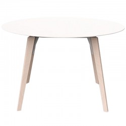 Tisch Rund vondom Faz Wood Platte Weiß und Fuß Eiche Gebleicht Durchmesser 120cm H74cm