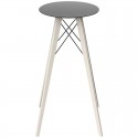 Table Haute Vondom Faz Wood Plateau Noir Rond Hpl Blanc avec Pieds Chêne Blanchi Diamètre 50 x H105cm