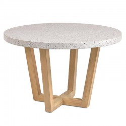 Mesa redonda Terrazzo branco e acácia madeira 120 KosyForm