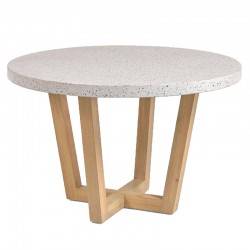 Runder Tisch Terrazzo weiß und Akazienholz 120 KosyForm