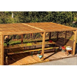 Pergola en bois Habrita 614x341 avec Ventelles mobiles sur Toit et 2 côtés