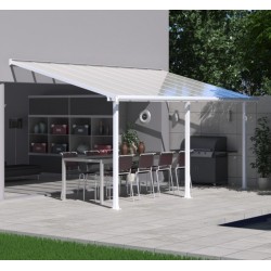 Pergola addossata Olympia 3x5,46m in alluminio bianco e Canopia in policarbonato