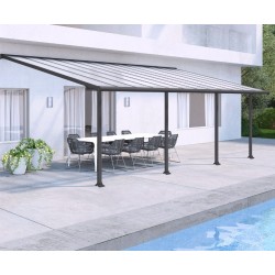 Pergola addossata Olympia 3x7,30m grigio alluminio e policarbonato Canopia