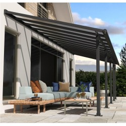 Olympia 3x7,30 m Wandpergola aus grauem Aluminium und Canopia Polycarbonat