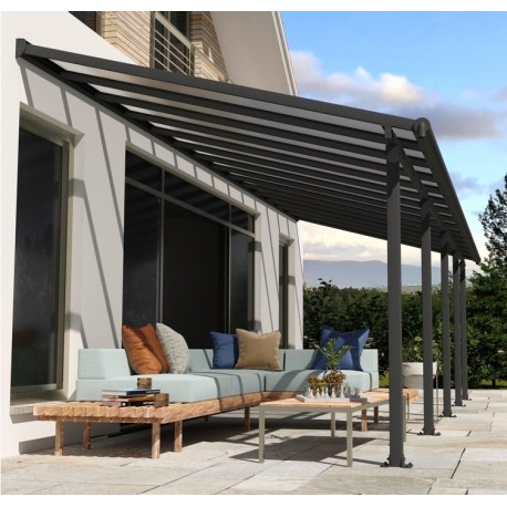 Pérgola de pared Olympia 3x7,30m de aluminio gris y policarbonato Canopia