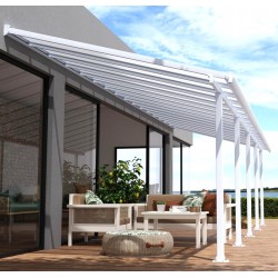 Pergola addossata Olympia 3x5,46m in alluminio bianco e Canopia in policarbonato