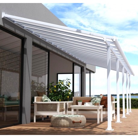 Olympia 3x5,46m witte aluminium en Canopia polycarbonaat wandpergola
