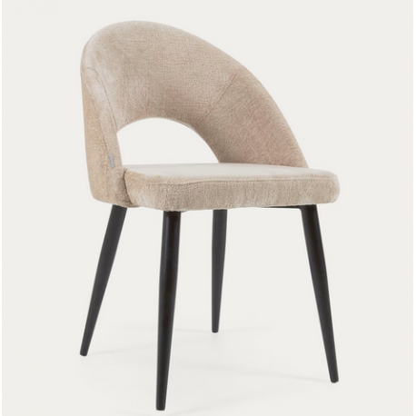 Conjunto de 6 Cadeiras de Veludo Bege com Encosto Ergonômico Pernas Pretas VeryForma